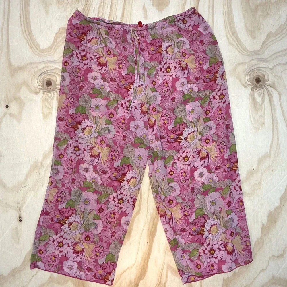 Josie by Natori Pink Floral Pajama Pants Wide Leg Drawstring Medium 092630